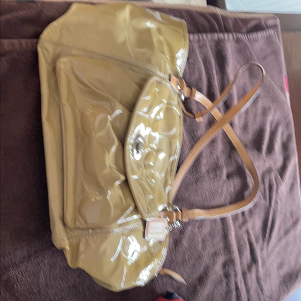Tan/Yellow Coach Patterned Tote